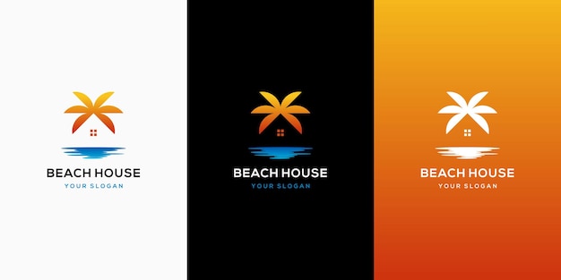 Modelo de design de logotipo de praia para casa