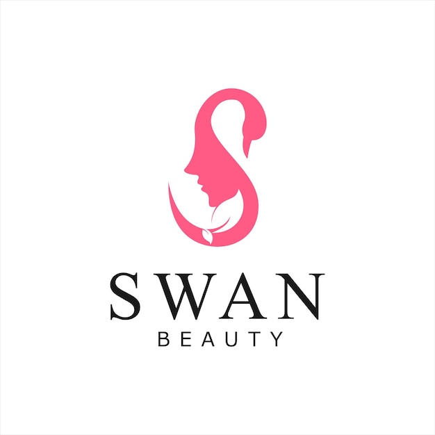 Modelo de design de logotipo de salão de beleza e spa legal com rosto de mulher e vetor de cisne