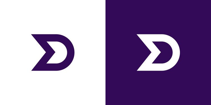 Vetor modelo de design de logotipo de seta inicial criativo e minimalista com letra d
