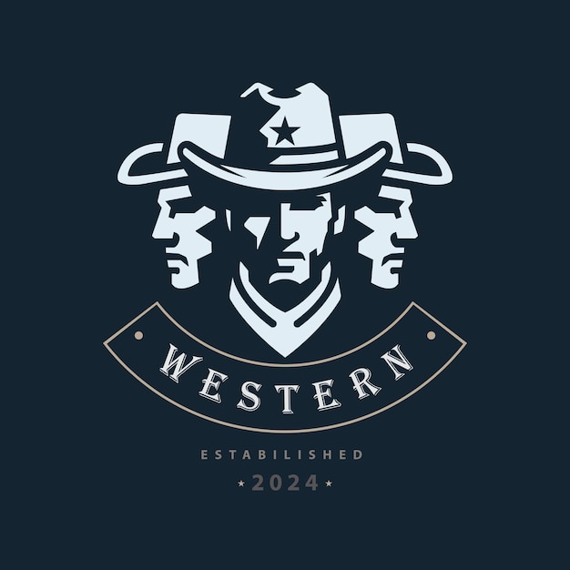 Vetor modelo de design de logotipo de silhueta de cabeça ocidental de cowboy para marca ou empresa e outros