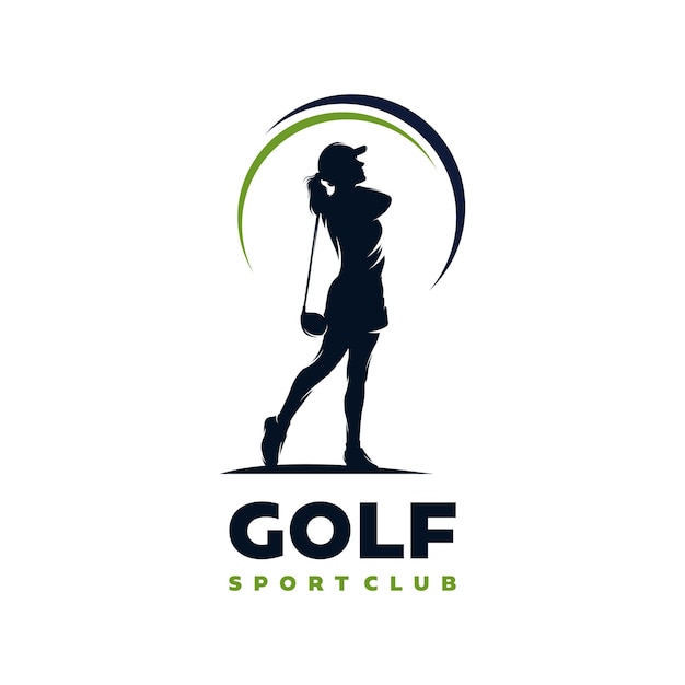 Vetor modelo de design de logotipo de silhueta de jogadora de golfe feminina