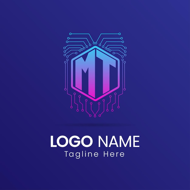 Modelo de design de logotipo de tecnologia criativa letter mt