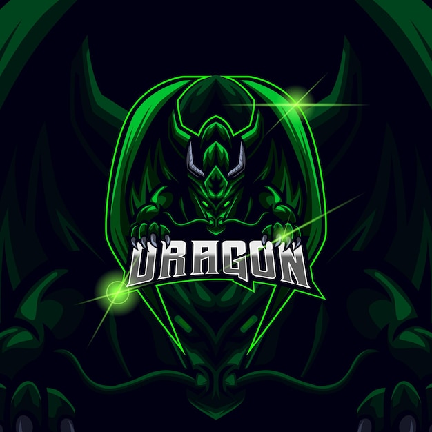 Modelo de design de logotipo de vetor angry green dragon esport