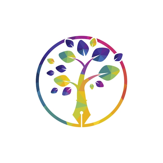 Vetor modelo de design de logotipo de vetor de caneta de árvore. conceito de logotipo de escritor e natureza.