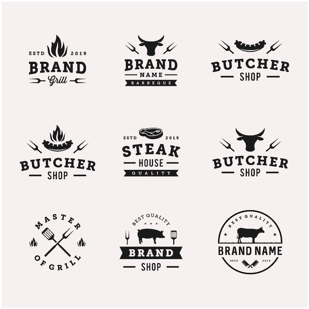 Modelo de design de logotipo de vetor de comida de churrasco / churrasco