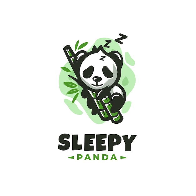 Vetor modelo de design de logotipo do panda sonolento com detalhes bonitos