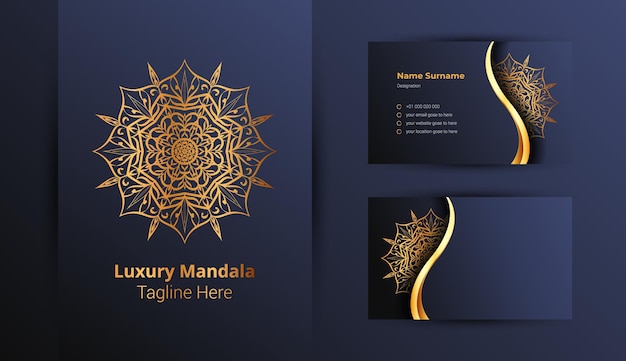 Modelo de design de logotipo e cartão de visita de luxo com mandala decorativa de luxo