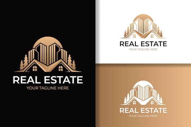 Modelo de design de logotipo elegante gold real estate