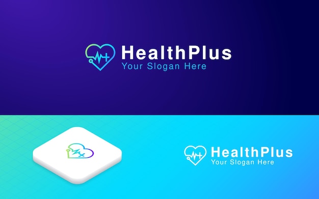 Modelo de design de logotipo health plus com ícone de aplicativo e tipografia. símbolo do logotipo de saúde, ícone, rótulo, app.