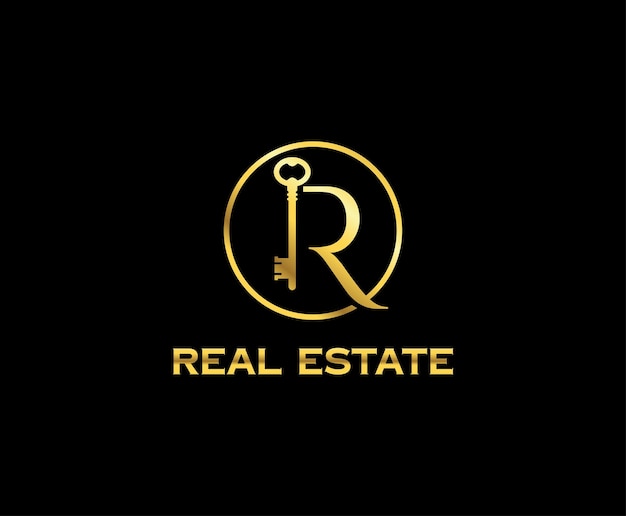 Modelo de design de logotipo imobiliário simples letra r dourado