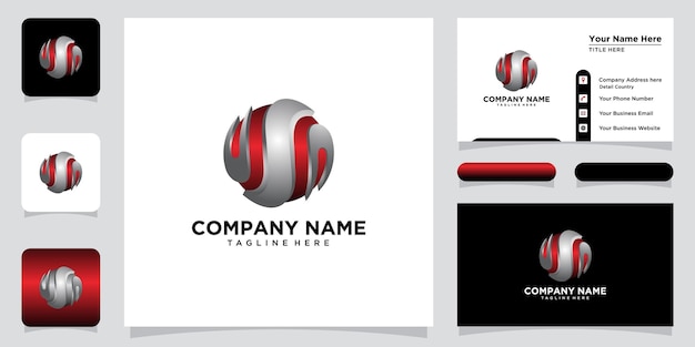 Modelo de design de logotipo letra s design de círculo 3d vermelho prateado colorido para negócios e identidade da empresa vetor premium