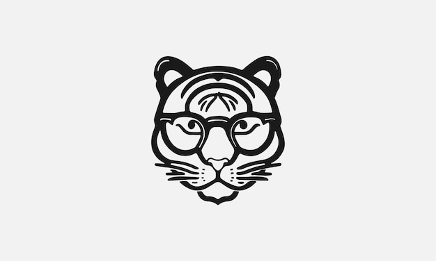 Modelo de design de logotipo minimalista simples de tigre geek fofo de uma linha