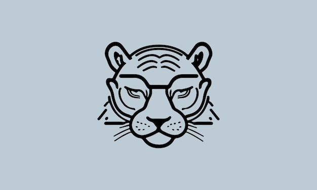 Modelo de design de logotipo minimalista simples de tigre geek fofo de uma linha