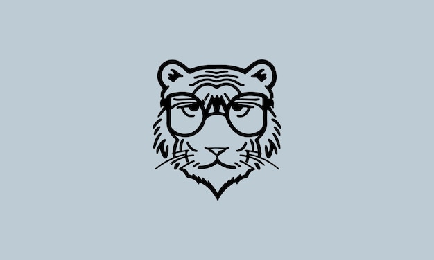 Modelo de design de logotipo minimalista simples de tigre geek fofo de uma linha