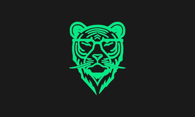 Modelo de design de logotipo minimalista simples de tigre geek fofo de uma linha