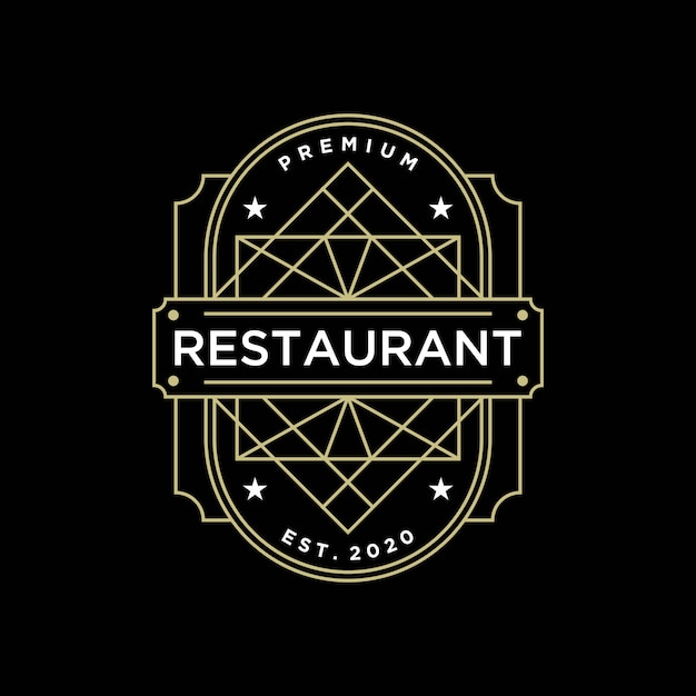 Modelo de design de logotipo vintage elegante restaurante linha arte