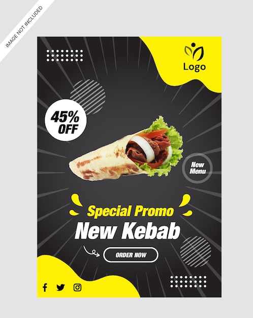 Vetor modelo de design de loja de promoção de cartaz de comida kebab