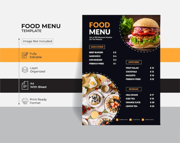 Modelo de Design de Menu de Alimentos Profissional Perfeito para marketing em mídias sociais e promoções de banners na web