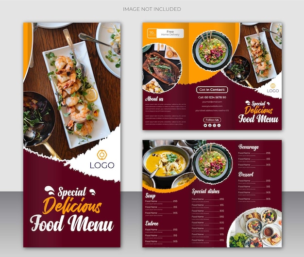 Modelo de design de menu de comida de folheto com três dobras