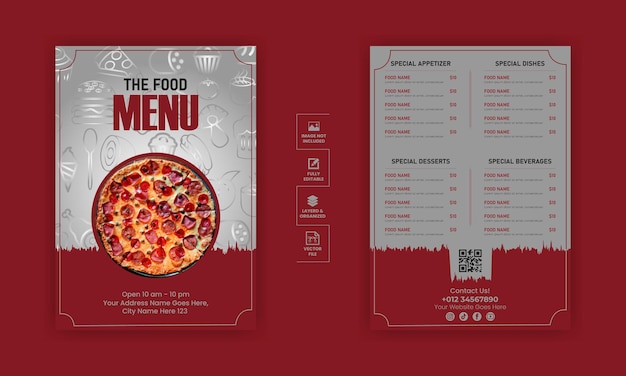 Vetor modelo de design de menu de comida para restaurante com gradiente de layout único