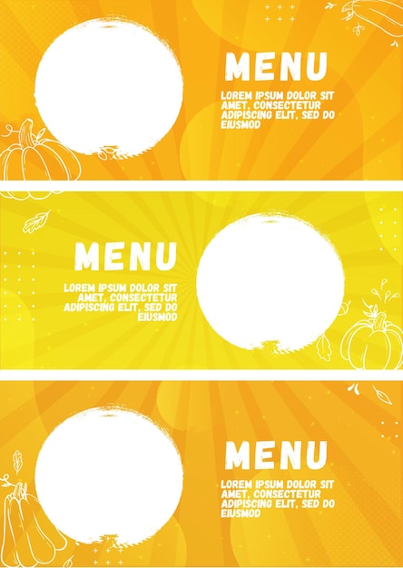 Vetor modelo de design de menu de outono com abóboras em amarelo