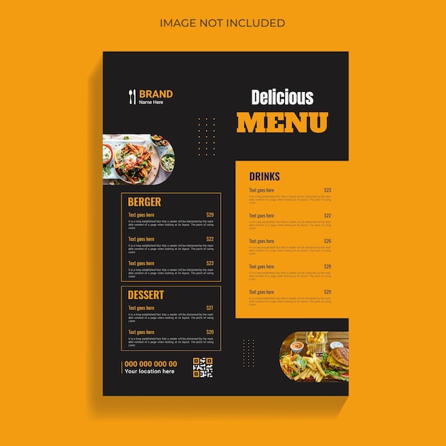 Modelo de design de menu de serviço de alimentação de restaurante