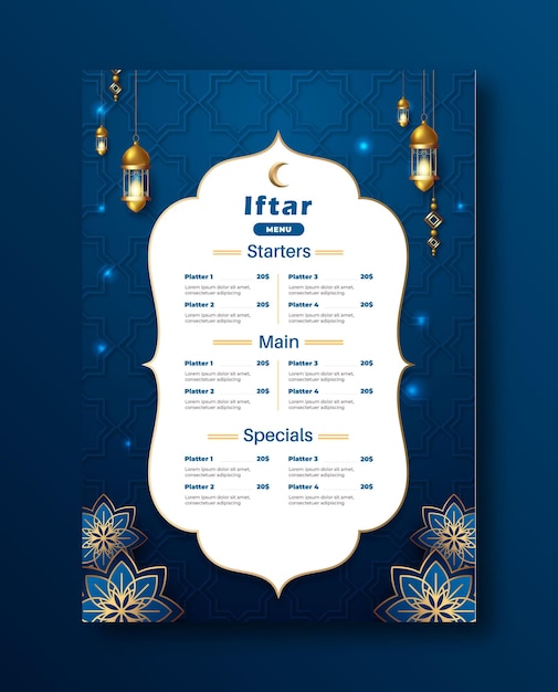 Modelo de design de menu iftar do ramadã