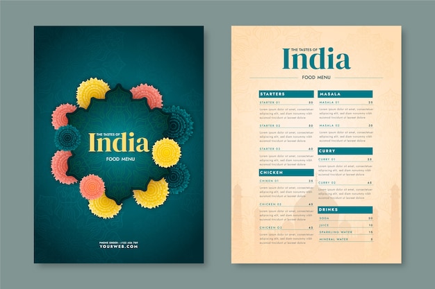 Modelo de design de menu indiano gradiente