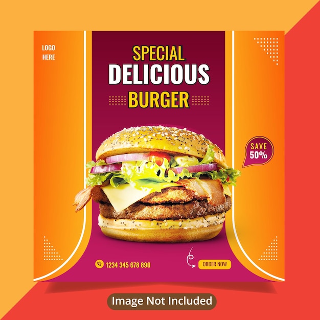 Modelo de design de mídia social de hambúrguer delicioso especial benner