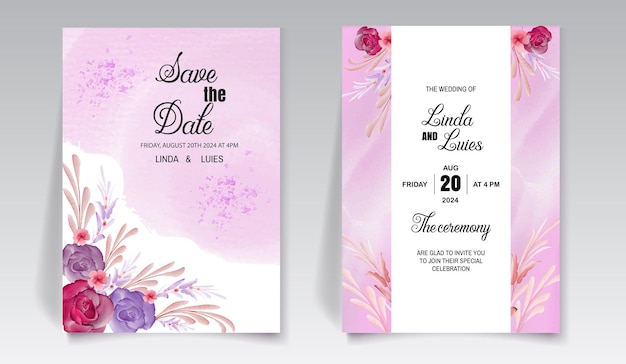 Modelo de Design de Moldura de Convite de Casamento em Aquarela de Luxo