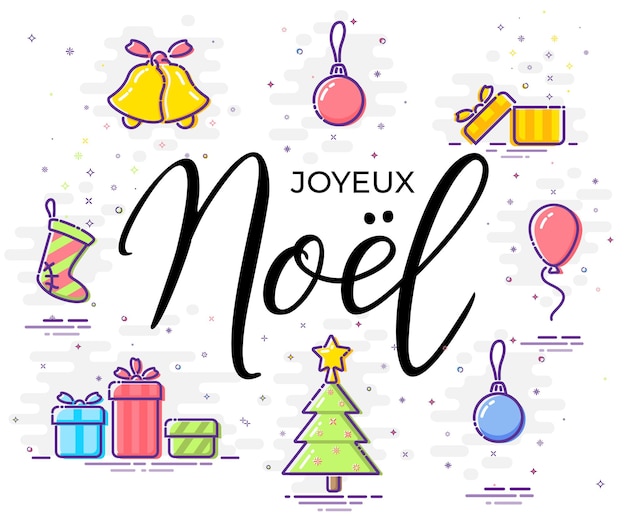 Modelo de design de natal francês palavra negra noel com elementos de ano novo