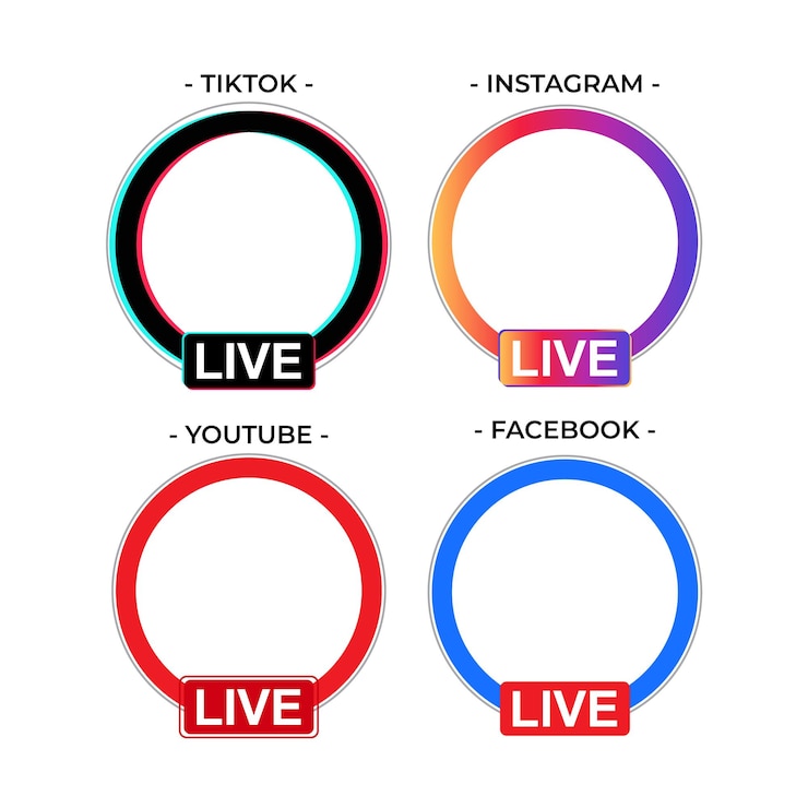 Vetor modelo de design de pacote de ícones de transmissão ao vivo de mídia social