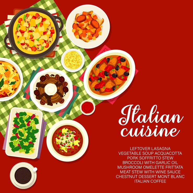 Vetor modelo de design de página de capa de menu de cozinha italiana