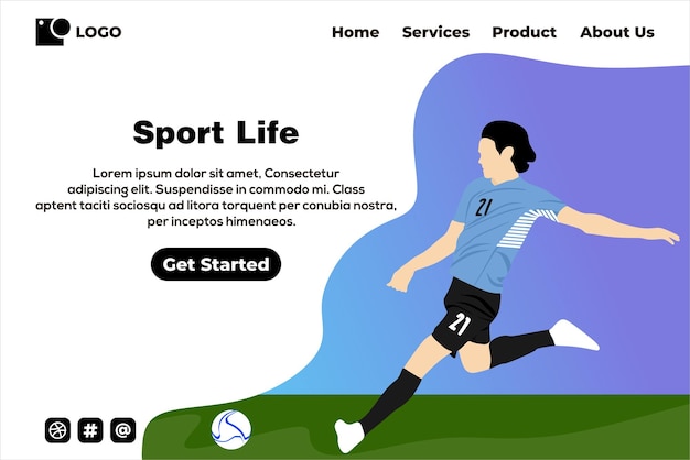 Design da página de destino do modelo de site de vetor de futebol