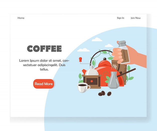 Modelo de design de página de destino de site de café