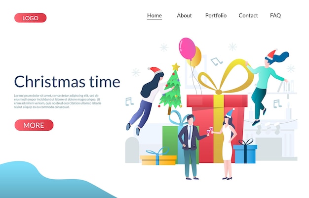 Modelo de design de página de destino de site vetorial de tempo de natal