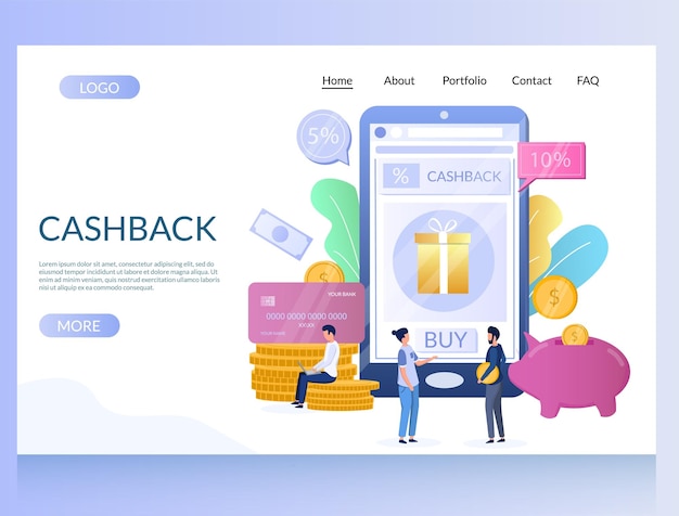 Modelo de design de página de destino do site de vetor de cashback