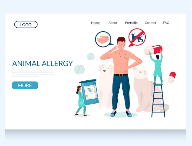 Modelo de design de página de destino do site de vetores de alergia a animais