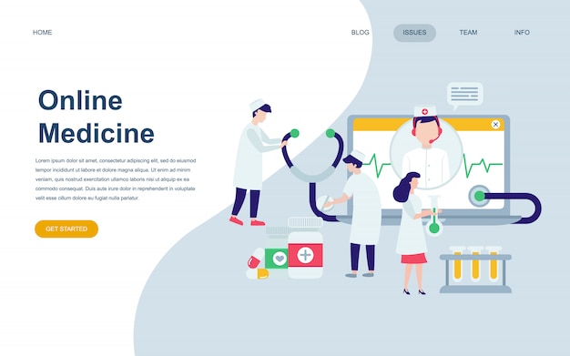 Modelo de design de página web plana moderna de medicina