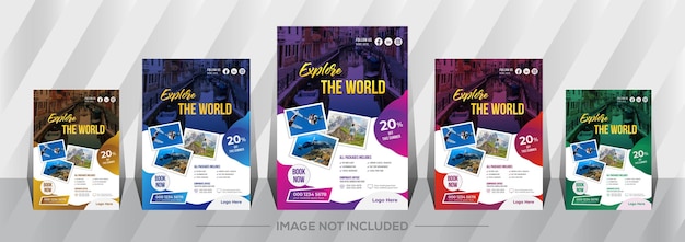 Vetor modelo de design de panfleto de promoção para agência de viagens em tamanho a4