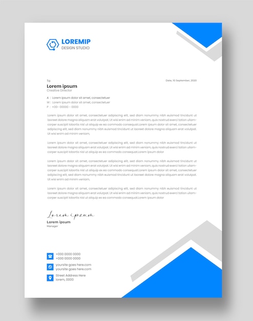 Modelo de design de papel timbrado corporativo moderno com cor azul