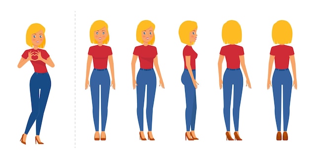 Modelo de design de personagem de mulher vetorial pronto para animação