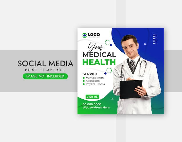 Vetor modelo de design de post de mídia social de saúde médica