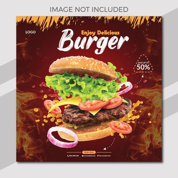 Modelo de design de postagem de banner de mídia social de comida de hambúrguer deliciosa