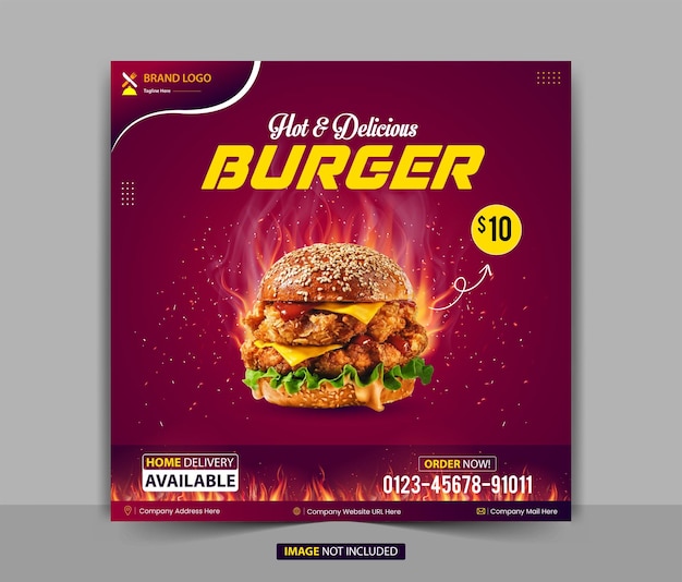Modelo de design de postagem de facebook na web de negócios de hambúrguer de comida moderna para anúncios de mídia social