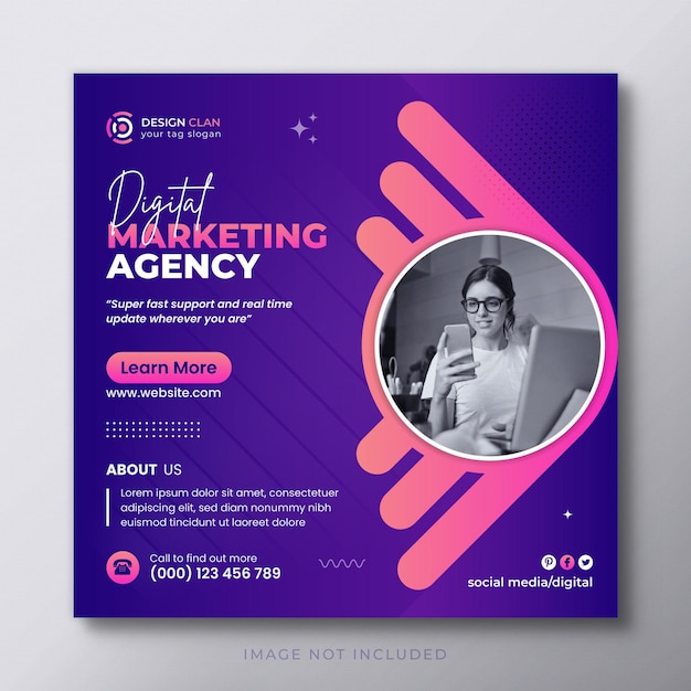 Modelo de design de postagem de mídia social corporativa de marketing digital e banner web