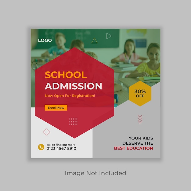Modelo de design de postagem de mídia social de admissão escolar