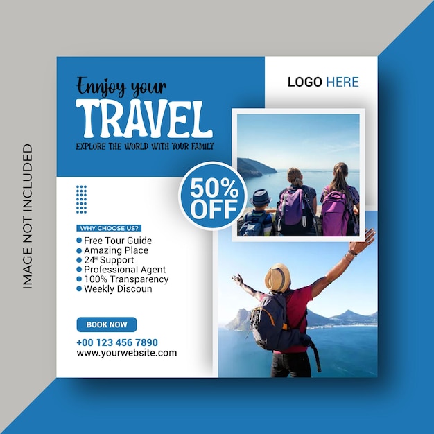 Modelo de design de postagem de mídia social de agência de viagens