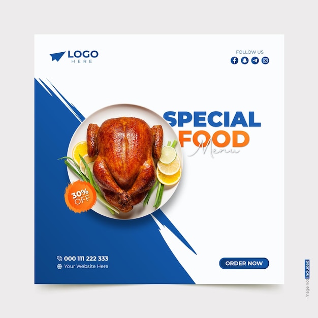 Modelo de design de postagem de mídia social de alimentos vetoriais
