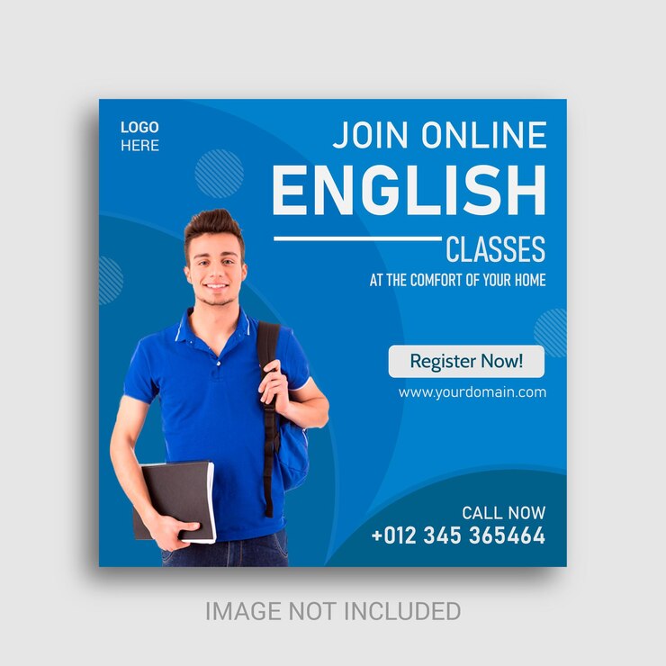 Modelo de design de postagem de mídia social de aulas de inglês online